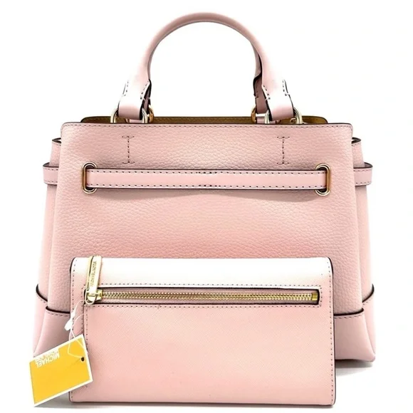 Michael Kors Reed Small Satchel Crossbody Bag & Large Trifold Wallet Light Pink - Picture 3 of 15